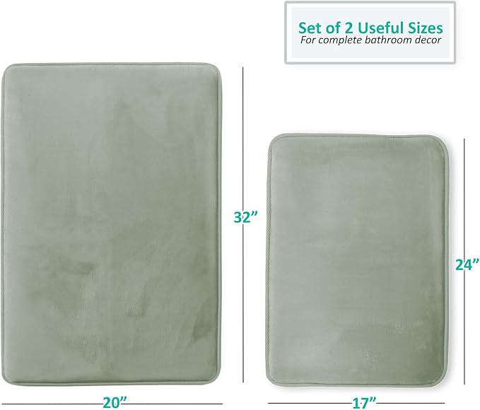 Clara Clark 2 Piece Bathroom Rug Set - Memory Foam, Bath Mat Set, Plush, Cozy, Ultra Soft, Non Slip, Machine Washable, Quick Dry - 24” x 17”+ 32” x 20” - Forest Green