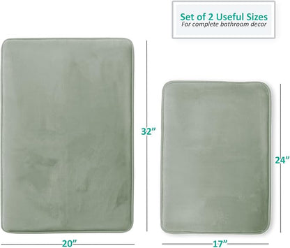 Clara Clark 2 Piece Bathroom Rug Set - Memory Foam, Bath Mat Set, Plush, Cozy, Ultra Soft, Non Slip, Machine Washable, Quick Dry - 24” x 17”+ 32” x 20” - Forest Green