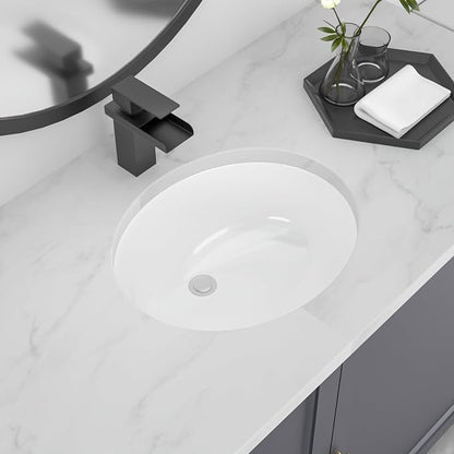 Undermount Bathroom Sink, 18''x15'' Oval Undermount Bathroom Sink White Porcelain Ceramic Bathroom Vessel Sink Under Counter Vanity Sink Bowl Lavatory Basin, inner dimension 16" x 13"