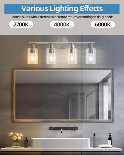 4-Light Bathroom Light Fixtures, Brushed Nickel Vanity Lights for Bathroom