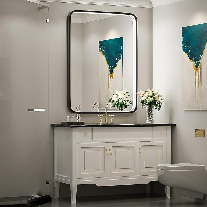LED Bathroom Mirror,Black Frame,32x24 Inch | ETL Listed,Anti-Fog,3000K/4500K/6000K Dimmable,Horizontal & Vertical,Wall Mounted,Memory Function Ideal for Bathroom,Vanity