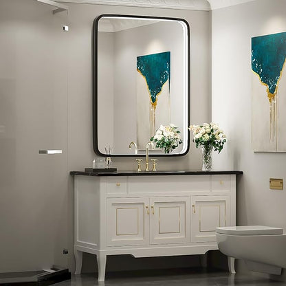 LED Bathroom Mirror,Black Frame,32x24 Inch | ETL Listed,Anti-Fog,3000K/4500K/6000K Dimmable,Horizontal & Vertical,Wall Mounted,Memory Function Ideal for Bathroom,Vanity