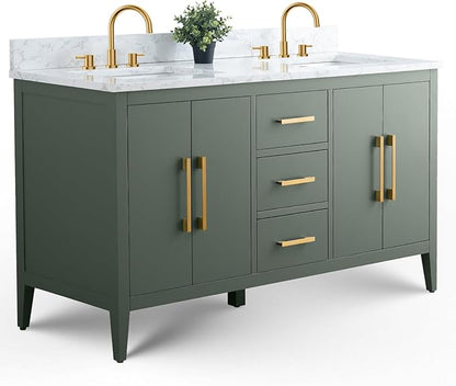 Vanity Art 60 inch Bathroom Vanity with Double Sink & Ceramic Top, Vanity Cabinet with Soft-Closing Doors, Drawers, Solid Wood Frame, Vintage Green, VA9060-DVG-GB1