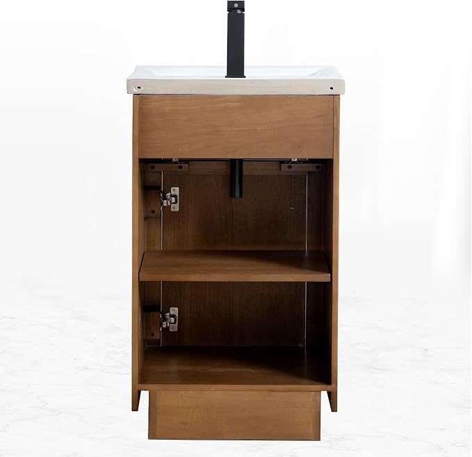 Vanity Art 20 inch Bathroom Vanity with Sink, Small Vanity Cabinet with Doors and Removable Shelf, Modern Wood Cabinet with Marble Top, Solid Wood Frame, Ceramic Sink, Tan VA7020