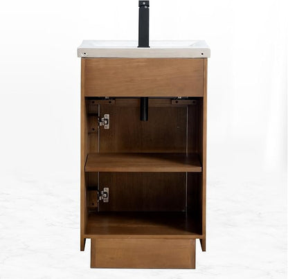 Vanity Art 20 inch Bathroom Vanity with Sink, Small Vanity Cabinet with Doors and Removable Shelf, Modern Wood Cabinet with Marble Top, Solid Wood Frame, Ceramic Sink, Tan VA7020