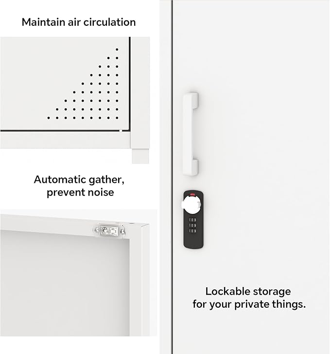 Metal Locker Cabinet Lockable Bathroom Storage Cabinet Black 4 Tier Employee Lockers for Home, School, Office, Garage (White, 19.69" D x 15.75" W x 49.21" H)
