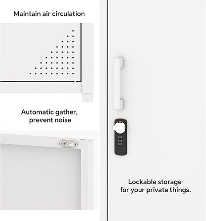 Metal Locker Cabinet Lockable Bathroom Storage Cabinet Black 4 Tier Employee Lockers for Home, School, Office, Garage (White, 19.69" D x 15.75" W x 49.21" H)