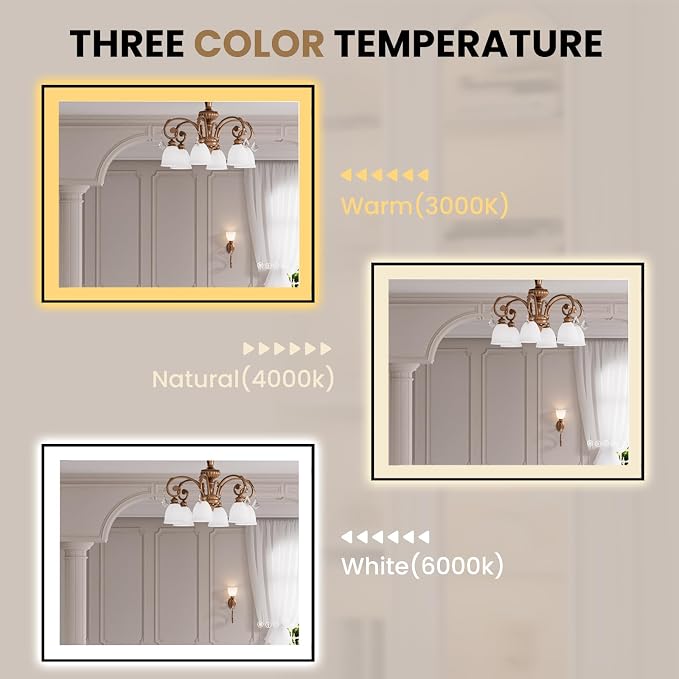 LOAAO 40"X32" LED Bathroom Mirror Black Framed | Anti-Fog, Dimmable, Memory Function, Tempered Glass, Lighted Vanity Mirror for Wall