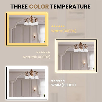 LOAAO 40"X32" LED Bathroom Mirror Black Framed | Anti-Fog, Dimmable, Memory Function, Tempered Glass, Lighted Vanity Mirror for Wall