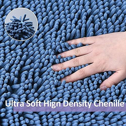 Bathroom Rugs Bath Mats for Batroom Chenillen Bath Rug Set 3 Piece Non-Slip Bath Mats, Absorbent Shaggy Rugs, Machine Wash, Perfect Plush Bathroom Mats, Bathroom Carpets Set Sky Blue