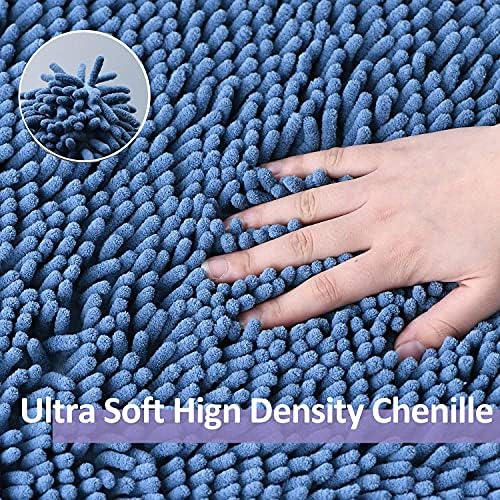 Blue Bathroom Rugs Chenille Bath Mats Set 2 Piece Extra Soft and Absorbent Shaggy Rugs, Machine Wash and Dry, Perfect Plush Bath Mats for Tub, Shower, Bathroom Decor, Washable Carpets Set