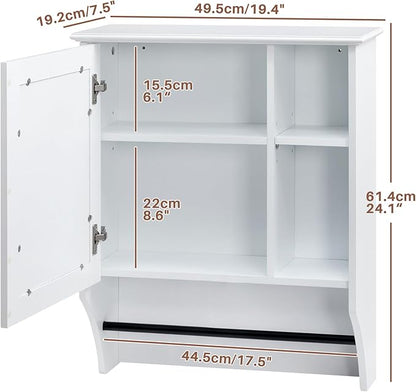 ALIMORDEN Medicine Cabinet, Bathroom Wall Cabinet with Towel Bar, Adjustable Shelves, Wall Mounted Bathroom Mirror, 19.68" D x 7.7" W x 24.2" H, White
