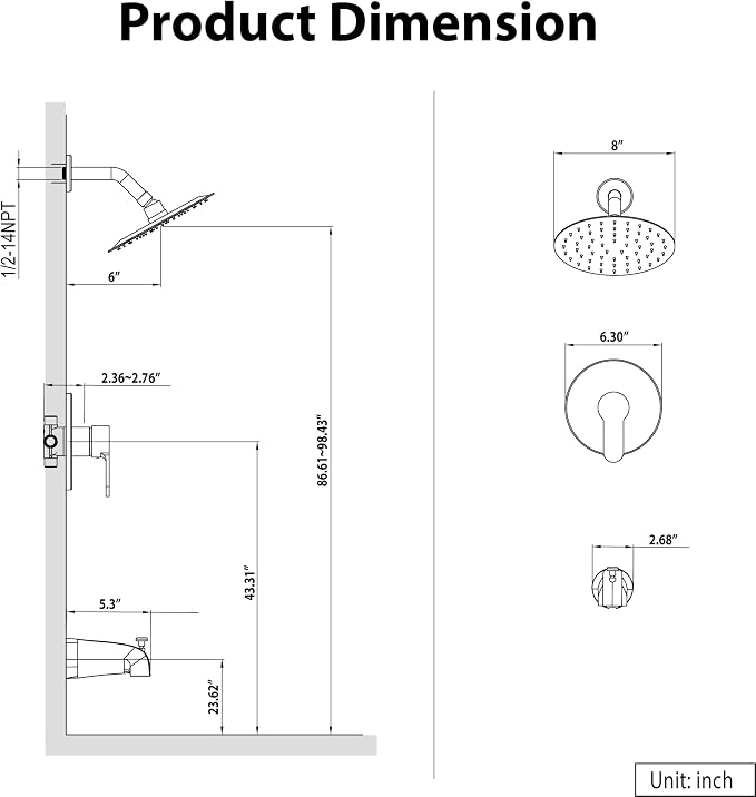 Esnbia Matte Black Shower Faucet Set, 8-Inch Rain Shower Head and Handle Set, Bathtub Shower Faucet Set with Single Handle and Tub spout, Shower Valve Included, Matte Black | Single handle control, shower valve & tub spout included, dual shower & bath ...