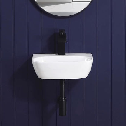Small Vessel Sink 17"x12" Wall Mount Bathroom Sink Wall Mounted Oval Wall Hung Mini White Porcelain Ceramic Floating Tiny Sink,Easy Install, Durable, Space-Saving, Ideal for Home,RV