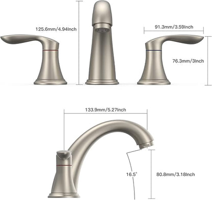 Bathroom Sink Faucet, Faucet for Bathroom Sink, Widespread Brushed Nickel Bathroom Faucet 3 Hole with Stainless Steel Pop Up Drain and cUPC Lead-Free Hose - (Brushed Nickel 2 Packs)