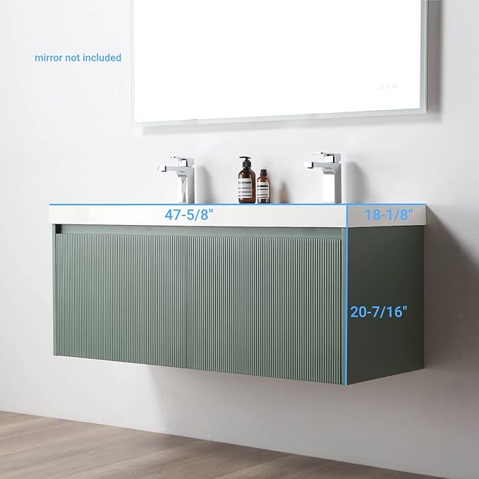 Blossom 48 Inch Double Sink Bathroom Vanity, All Wood Wall Mounted Floating Bathroom Vanity Cabinet with Acrylic Sink, Bathroom Sink Cabinet with Soft-Close Drawers, Modern Vanities, Aventurine Green