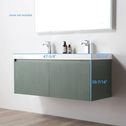 Blossom 48 Inch Double Sink Bathroom Vanity, All Wood Wall Mounted Floating Bathroom Vanity Cabinet with Acrylic Sink, Bathroom Sink Cabinet with Soft-Close Drawers, Modern Vanities, Aventurine Green