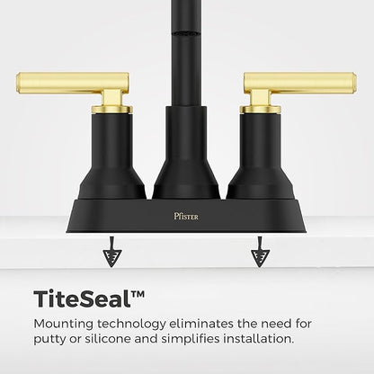 Pfister Capistrano Bathroom Sink Faucet, 4-Inch Centerset, 2-Handle, 3-Hole, NSF Certified, Matte Black and Brushed Gold Finish, LF048CSOBBG