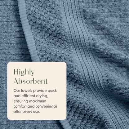 Springtree Home 100% Cotton Bath Towel Set | 4-Pack | Textured | Oceanview