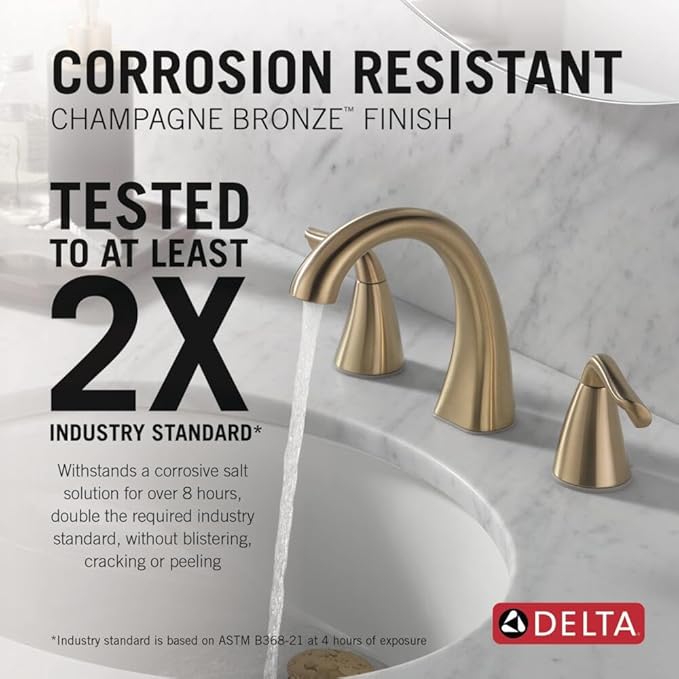 Delta Arvo Brushed Gold Faucet 3 Hole, 8 Inch Widespread Bathroom Sink Faucet for Vanity, Push-Pop Drain Assembly, Champagne Bronze 35840LF-CZ