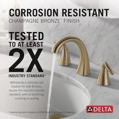 Delta Arvo Brushed Gold Faucet 3 Hole, 8 Inch Widespread Bathroom Sink Faucet for Vanity, Push-Pop Drain Assembly, Champagne Bronze 35840LF-CZ