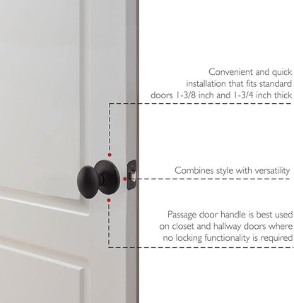 Design House 779173 Egg Passage Hall and Closet Door Knob Matte Black