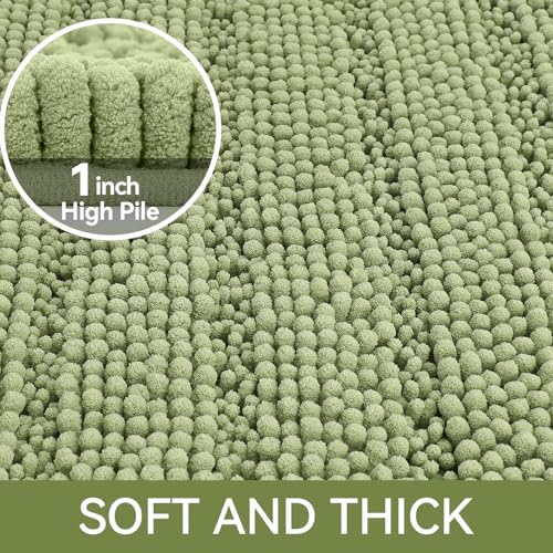 Bcoimo Bath Rugs Mat Set,2 Piece Non Slip Chenille Sage Bathroom Mat Sets