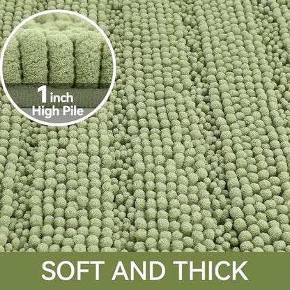 Bcoimo Bath Rugs Mat Set,2 Piece Non Slip Chenille Sage Bathroom Mat Sets