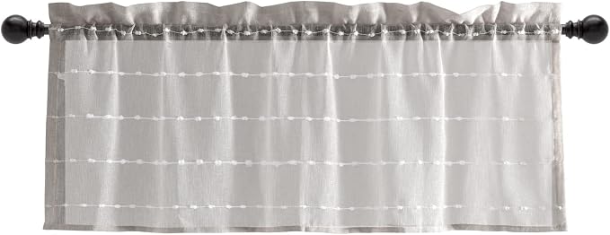 Lush Decor Farmhouse Textured Sheer Window Curtain Valance, 52"W x18"L, Gray