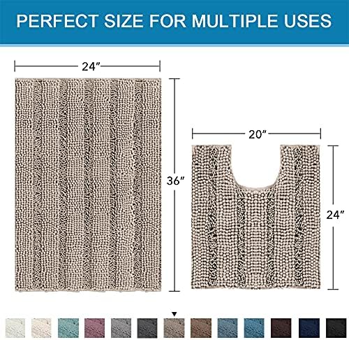 H.VERSAILTEX Bathroom Rugs Bath Rug Set 2 Piece Bathroom Contour Rug Toilet Mat Sets Non Slip Contour Bath Rug Ultra Thick Water Absorbent Striped Bath Mats Washable(36" x 24" Plus 20" x 24" U, Taupe)
