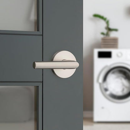 Kwikset Milan Interior Passage Door Handle, Lever For Closet and Hallway Doors, Reversible Non-Locking Handle Lever, Satin Nickel