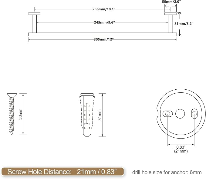 SEIDO 12 Inch Towel Bar for Bathroom Wall, 304 Stainless Steel Brushed Gold Hand Towel Holder, 9.6" Usable Length, Rustproof Anti-Rotation Towel Rack, Wall Mounted Towel Rod for Lavatory, Kitchen, RV