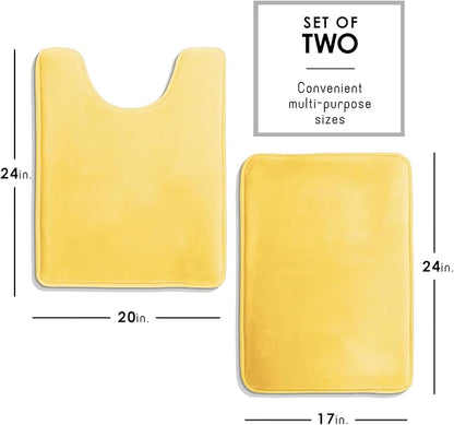 Clara Clark 2 Piece Bathroom Rugs, Velvet Memory Foam Bath Mat Set, Non-Slip Bath Rugs, Machine Wash, Dries Quickly, Ultra Soft Plush Bath Mats for Bathroom, 17 x 24 + Contour, Mellow Yellow