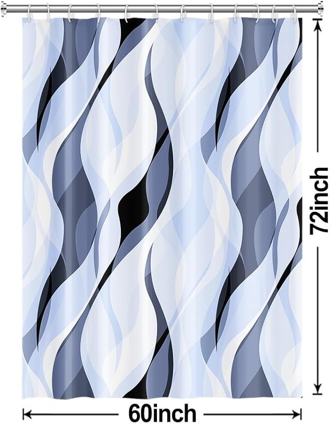Light Blue Shower Curtain, Modern Abstract Blue and Grey Striped Shower Curtain Set for Bathroom Waterproof Polyester Shower Curtain with Hooks, 60x72 Inch
