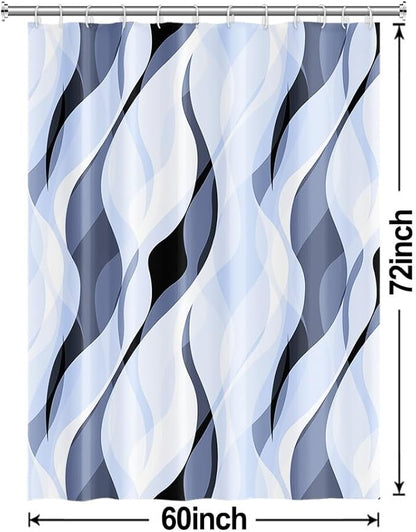 Light Blue Shower Curtain, Modern Abstract Blue and Grey Striped Shower Curtain Set for Bathroom Waterproof Polyester Shower Curtain with Hooks, 60x72 Inch