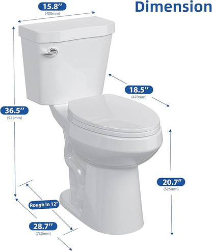 Two-Piece Toilets for Bathrooms, Comfort ADA Toilet with 19" Height, Elongated with Soft Close Seat, Power Flush 1.28 GPF