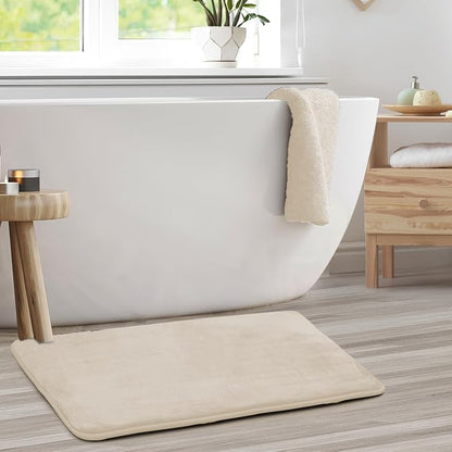 Clara Clark Bathroom Rugs, Velvet Memory Foam Bath Mat, Non-Slip Bath Rugs, Machine Wash, Dries Quickly, Ultra Soft Plush Bath Mats for Bathroom, 20 x 32, Linen