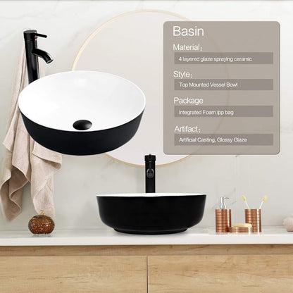 YOURLITE Bathroom Vanity with Sink, 24" Black Bathroom Vanity Sink Combo with Black White Ceramic Basin Faucet & Pop Up Drain Set