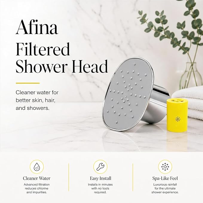 Afina Filtered Shower Head, High Pressure Rainfall (Gold) | KDF-55 Shower Filter & Water Filter Showerhead for Hard Water, Reduces Chlorine for Softer Skin & Hair