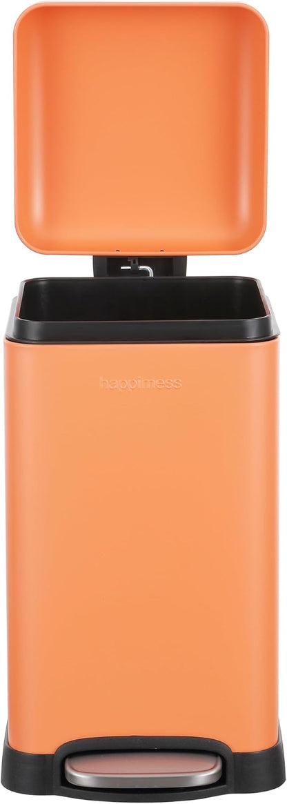 happimess Betty Retro Mini 3.2 Gal Step Trash Can, Carrot Cake | Soft-Close Lid, Removable Liner, Iron, Hands-Free Pedal, Satin Finish, Non-Skid Base, Built-In Damper, Modern, Minimalistic