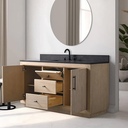 Vanity Art 60" Bathroom Vanity with Sink, Vanity Cabinet with Doors and Shelf, Modern Wood Bathroom Vanity with White Marble Top, Solid Wood Frame, 3 Functioning Drawers,VA70-60-SLW-E