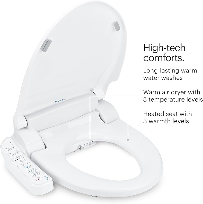 Brondell SE400-RW Swash SE400 Electric Bidet Toilet Seat With Heated Seat, Oscillating Stainless Steel Nozzle, Warm Air Dryer, Night Light, Gentle Close Lid, White Side Arm Control, Round