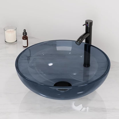 Design Vessel Sink Bathroom Sink above counter Small Vessel Sink Bathroom Sink Bowl Countertop Modern Sinks with faucet and drain combo 16.5" Round Transparent New