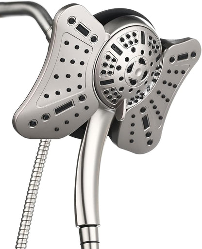 GRICH Shower Head with Handheld Spray - Dual High Pressure Showerhead | Rainfall Shower Heads Combo, Detachable Hand Shower, 9 Spray Settings, 60" Stainless Steel Shower Hose, 1.8GPM, Nickel