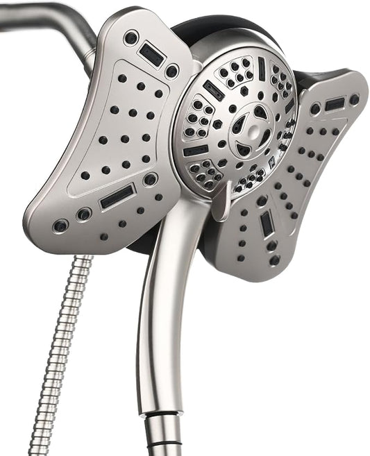 GRICH Shower Head with Handheld Spray - Dual High Pressure Showerhead | Rainfall Shower Heads Combo, Detachable Hand Shower, 9 Spray Settings, 60" Stainless Steel Shower Hose, 1.8GPM, Nickel