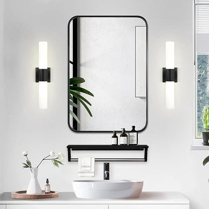 Wall Sconces Set of Two, Modern 21" Vanity, Frosted Glass, Black | Indoor Wall Light Fixture. For Bathroom, Mirror, Bedroom, Living Room, Hallway. Mounting Hardware Included. Easy To Install.