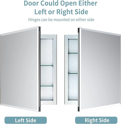 Movo 30 Inch x 24 Inch Bathroom Medicine Cabinet with Mirror, Aluminum Mirror Cabinet with Single Door, Surface Wall Mount or Recess Installation