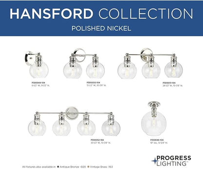Progress Lighting Hansford Collection 1-Light Clear Glass Coastal Bath Vanity Light Polished Nickel