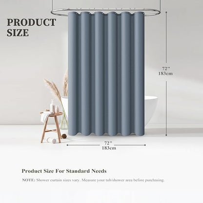 Blue Grey Linen Textured Waterproof Fabric Shower Curtain Set, 72x72 | 230GSM Polyester, Heavy Duty Cloth, Weighted Hem, 12 Plastic Hooks, Modern Hotel Style, Machine Washable, Bathroom Decor