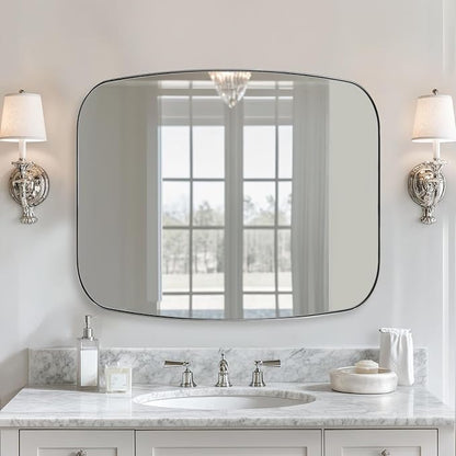 30x36 Chrome Bathroom Mirror, Oblong Silver Mirror with Stainless Steel Metal Frame, Oval Vanity Mirror for Over Sink, Modern Anti Rust Wall Mounted